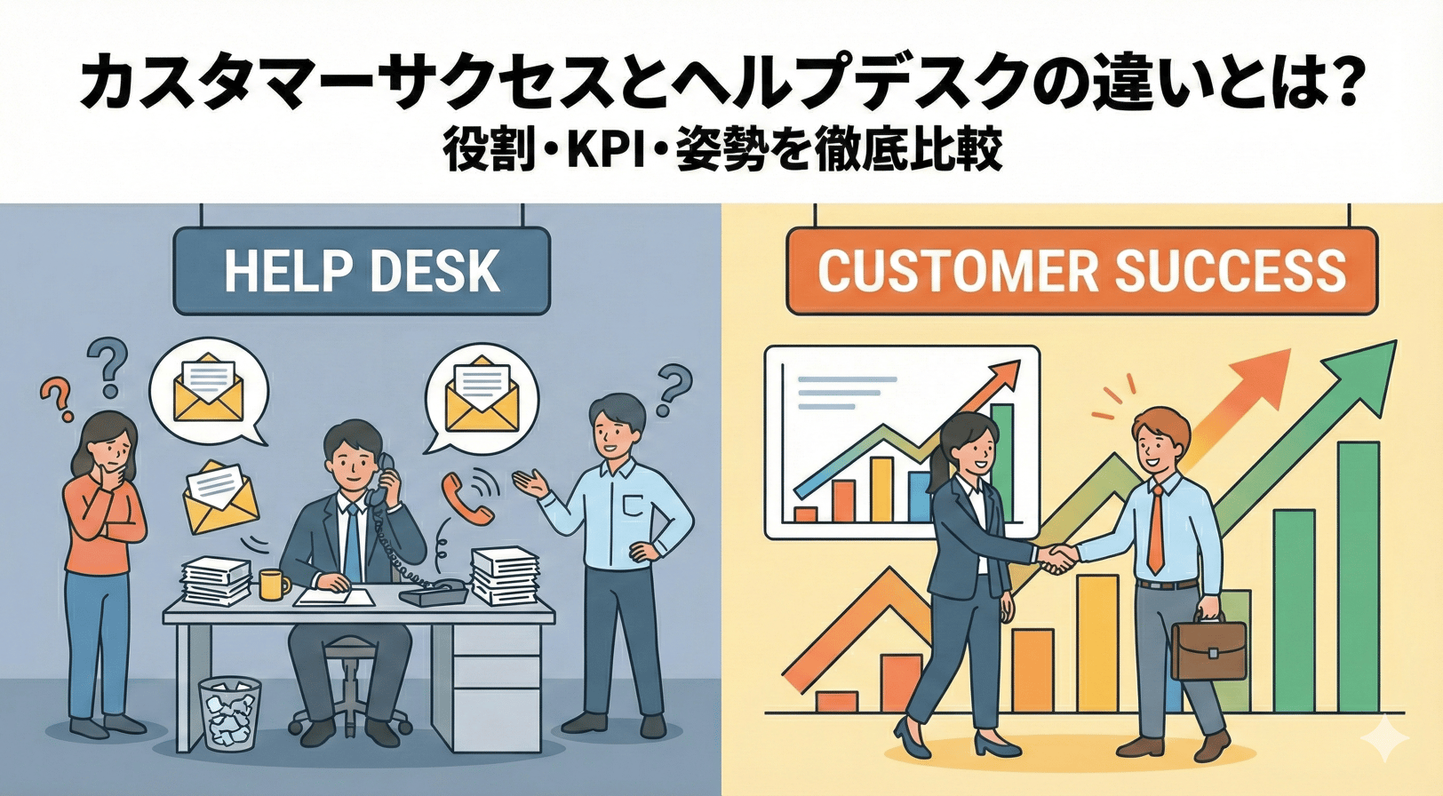 カスタマーサクセスとヘルプデスクの違いとは？役割・KPI・姿勢を徹底比較